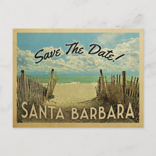 Carte Postale Faire-part Père Noël Barbara Beach Vintage Enregistrer La Dat