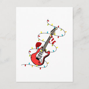 Carte Postale Faire-part Père Noël guitare électrique musique Noël amateur