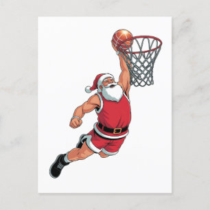Carte Postale Faire-part Père Noël jouant au basket-ball Amoureux du sport