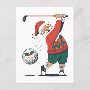 Carte Postale Faire-part Père Noël jouant au golf Joueur de golf de Noël