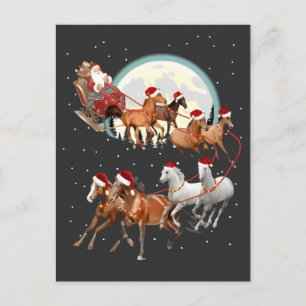 Carte Postale Faire-part Père Noël montant des chevaux, traîneau équestre