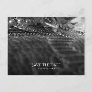 Carte Postale Faire-part Perles élégantes vintages en noir et blanc Enregis