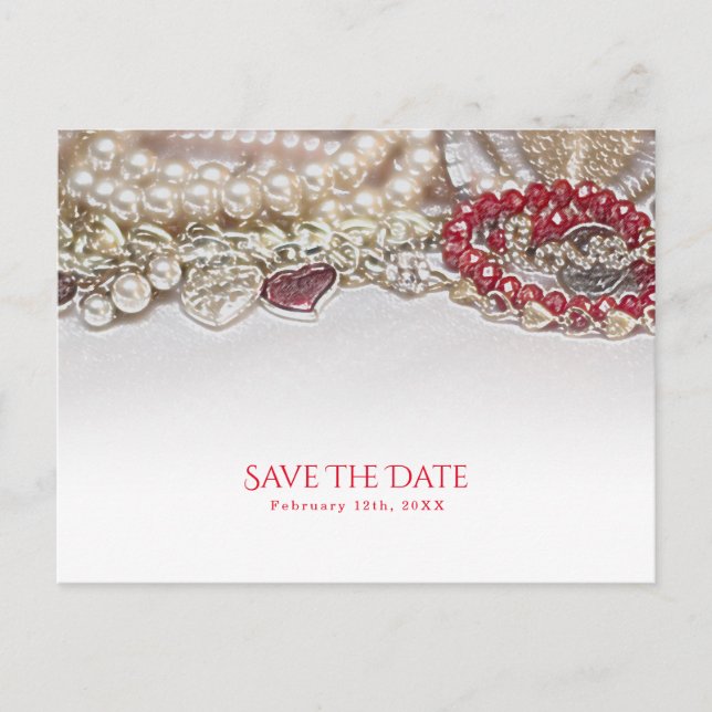 Carte Postale Faire-part Perles & Red Valentine Love Jewels Enregistrer la  (Devant)