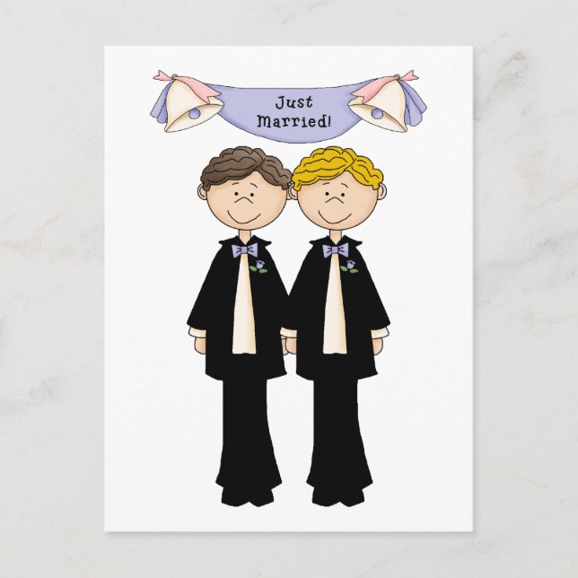Carte Postale Faire-part Personnalisable Homme Gay Juste Marié Mariage (Devant)