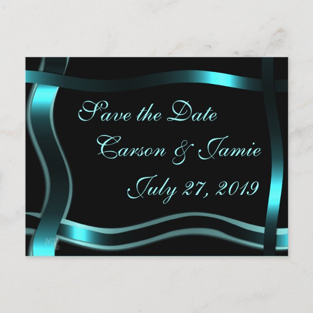 Carte Postale Faire-part Personnaliser d'invitation Turquoise et noire (Devant)