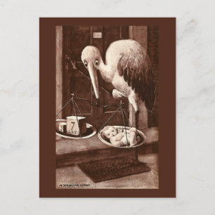 Carte Postale Faire-part Pesage de la cigogne Nouveau bébé Vintage