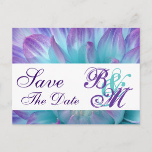 Carte Postale Faire-part Pétales de fleurs Aqua et Violet Enregistrer la Da