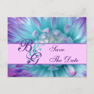 Carte Postale Faire-part Pétales de fleurs aqua et violettes pour annoncer 