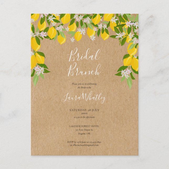 Carte Postale Faire-part Petit Déjeuner Mariée Rustique Fleurs de Citron Fê (Devant)