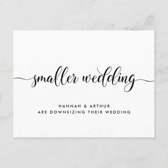 Carte Postale Faire-part Petit Mariage Réduit Calligraphie (Devant)