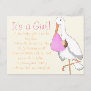 Carte Postale Faire-part "Petite cigogne" C'est une fille !