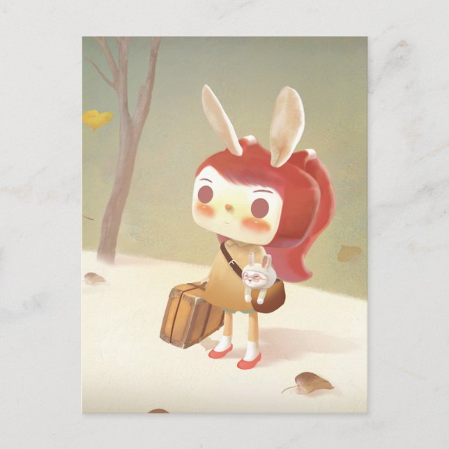 Carte Postale Faire-part Petite fille perdue dans la forêt (Devant)