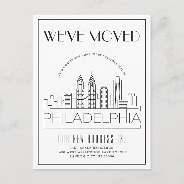 Carte Postale Faire-part Philadelphie Modern Deco | Changement d'adresse (Devant)