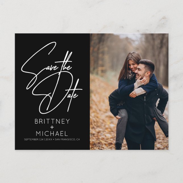 Carte Postale Faire-part Photo à la main minimale Enregistrer la date en no (Devant)