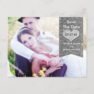 Carte Postale Faire-part PHOTO Argent coeur PARTIES SCINTILLANT SAUVER LA D
