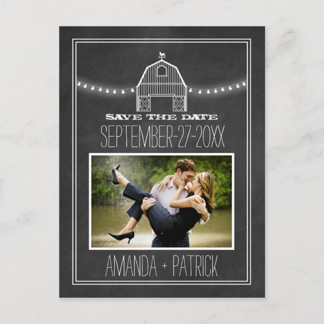 Carte Postale Faire-part Photo Barne Chalkboard Mariage Enregistrer Les Car (Devant)