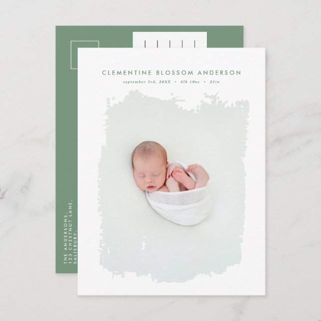 Carte Postale Faire-part Photo d'annonce de naissance bleu minimal élégant (Devant / Derrière)