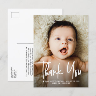 Carte Postale Faire-part Photo de bébé Merci Design Moderne Naissance