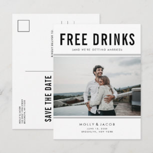 Carte Postale Faire-part Photo de Boissons Gratuites Mariage Enregistrez la