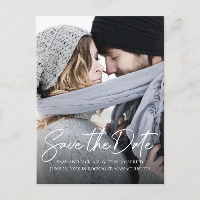 Carte Postale Faire-part Photo de calligraphie blanche manuscrite minimalis (Devant)