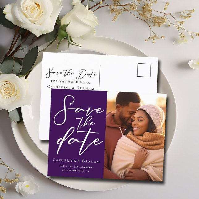Carte Postale Faire-part Photo de couple Royal Purple Elégant Enregistrer l (Créateur téléchargé)