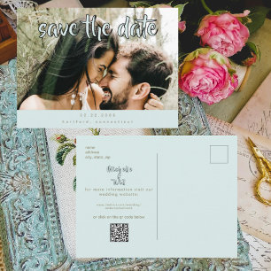 Carte Postale Faire-part Photo de couple Turquoise Moderne Enregistrez la d