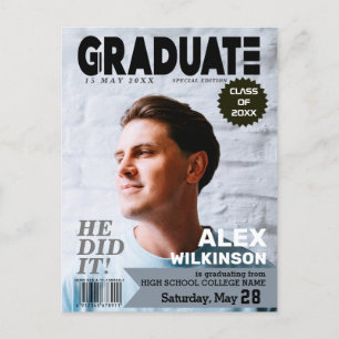 Carte Postale Faire-part Photo de couverture de magazine de style GRADUATE