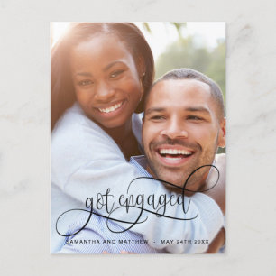 Carte Postale Faire-part Photo de fiançailles Calligraphie en noir, Fiançai