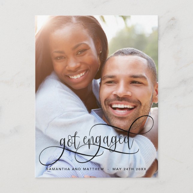 Carte Postale Faire-part Photo de fiançailles Calligraphie en noir, Fiançai (Devant)