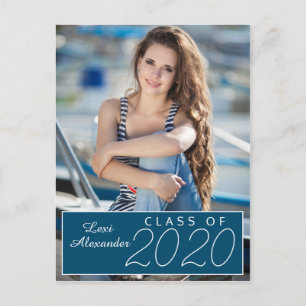 Carte Postale Faire-part photo de la Marine Blue Graduation