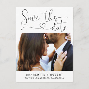 Carte Postale Faire-part Photo de mariage à l'écriture moderne avec cœur po