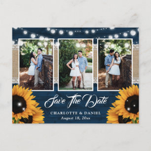 Carte Postale Faire-part Photo de mariage au tournesol en bois rustique ble