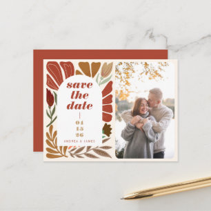 Carte Postale Faire-part Photo de mariage Boho Terracotta Fleur Save the Da