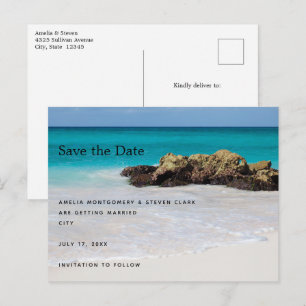 Carte Postale Faire-part Photo de mariage de plage de sable de l'océan Azur