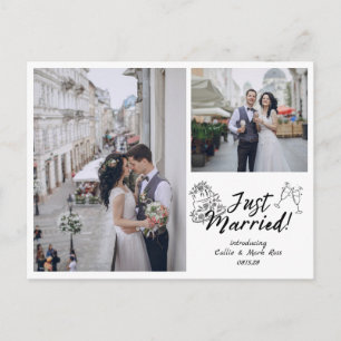 Carte Postale Faire-part Photo de mariage Doodle Just Married
