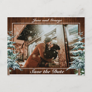 Carte Postale Faire-part Photo de mariage en bois enneigé et pin de pays fo