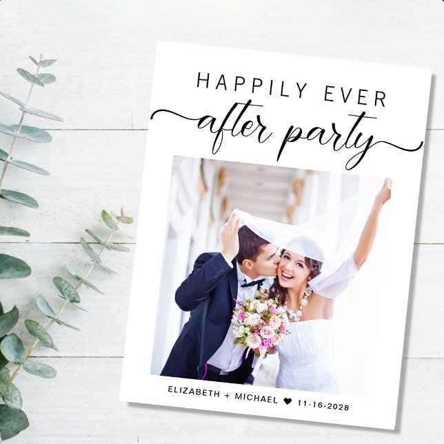 Carte Postale Faire-part Photo de mariage en fuite Réception de mariage (An chic Happily Ever After Party postcard invitation for your wedding celebration)