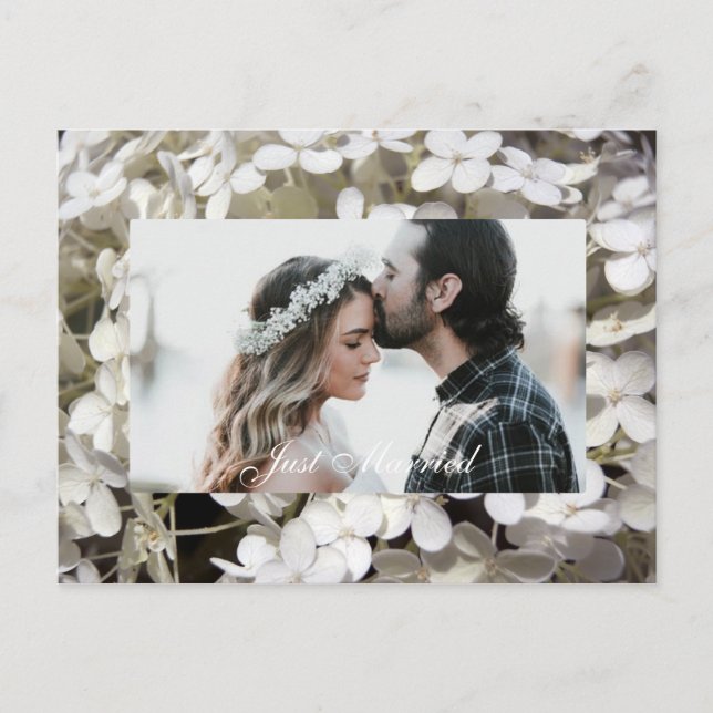 Carte Postale Faire-part Photo de mariage Florale d'Hydrangea Blanche (Devant)