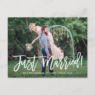 Carte Postale Faire-part Photo de mariage main levée 'Just Married'