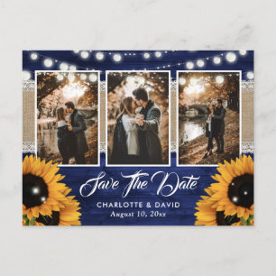 Carte Postale Faire-part Photo de mariage rustique aux tournesols avec du b