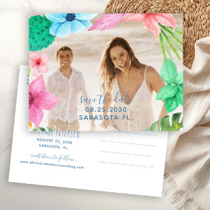 Carte Postale Faire-part Photo de mariage sur une plage tropicale, save the