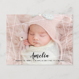 Carte Postale Faire-part Photo de naissance à lignes géométriques modernes