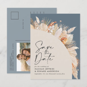 Carte Postale Faire-part Photo de pampas bleue poussiéreuse bohème moderne 