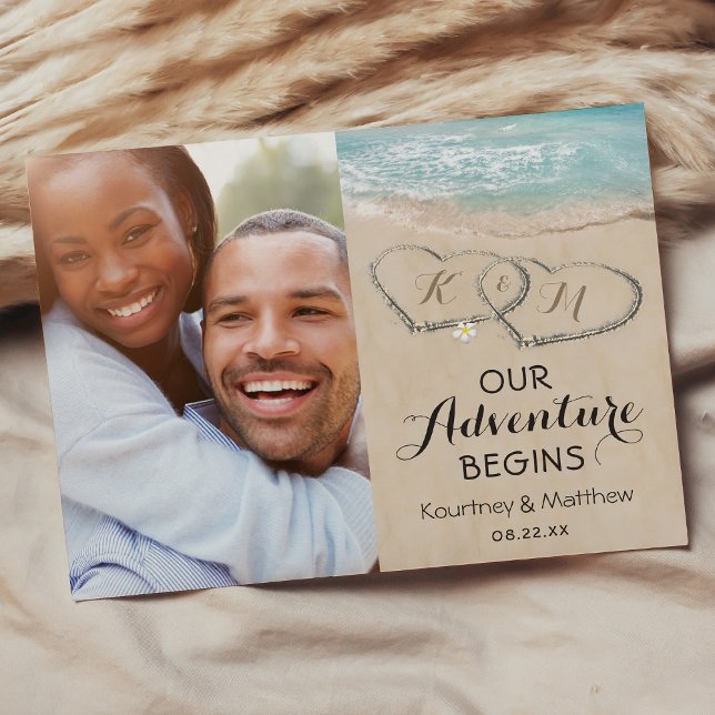 Carte Postale Faire-part Photo de plage coeur Save the Date (Créateur téléchargé)