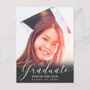 Carte Postale Faire-part Photo de remise de diplôme Moderne Écriture Blanch