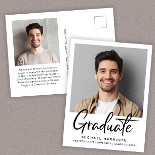 Carte Postale Faire-part Photo de remise de diplômes en écriture moderne