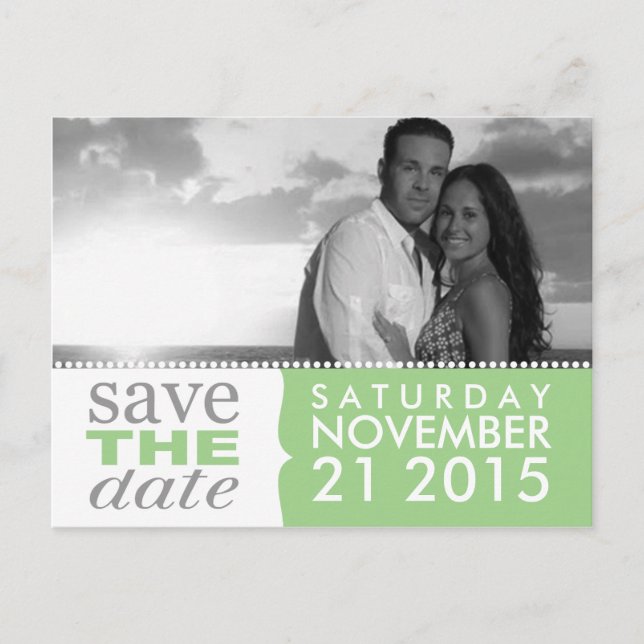 Carte Postale Faire-part Photo de save the date Débuts doux Vert menthe (Devant)
