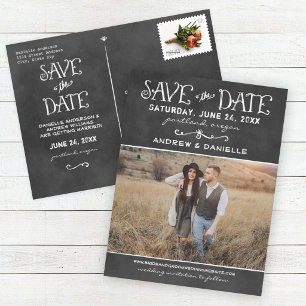 Carte Postale Faire-part Photo de tableau noir pour mariage "Save the Date"
