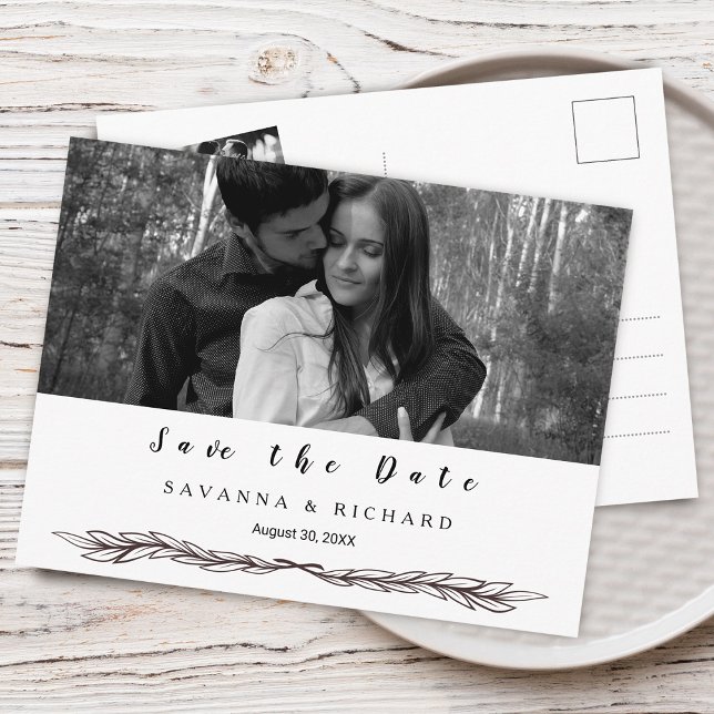 Carte Postale Faire-part Photo élégante en noir et blanc, Save the Date (Elegant Black and White Photo Save the Date Announcement Postcard)