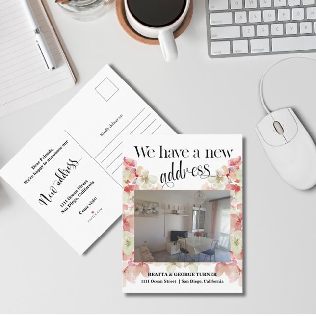 Carte Postale Faire-part Photo Floral Nouvelle Adresse Domicile, (Créateur téléchargé)